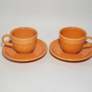 Fiesta Homer Laughlin Co. Orange Tea Coffee Cup And Saucer USA Set of 2